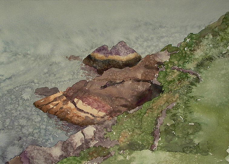 Robert Spellman watercolor of tidal rocks, County Kerry, Ireland